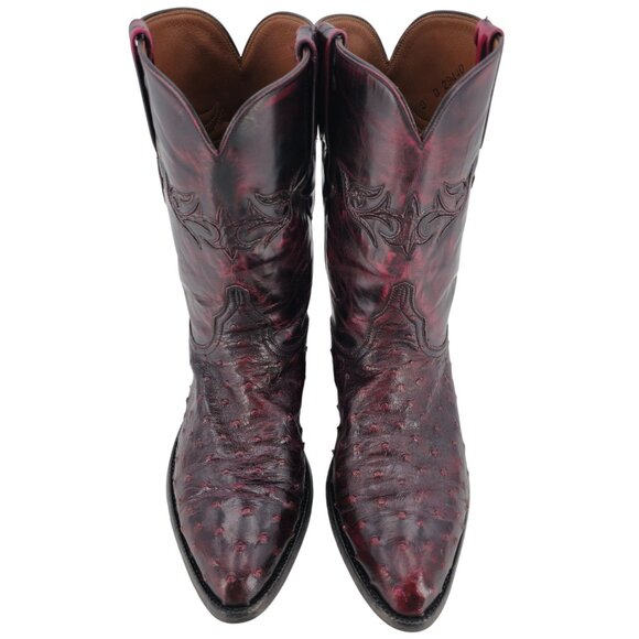 Lucchese FQ Ostrich Exotic Men 9D Black Cherry Leather Cowboy Western Boot Roper - Picture 11 of 14